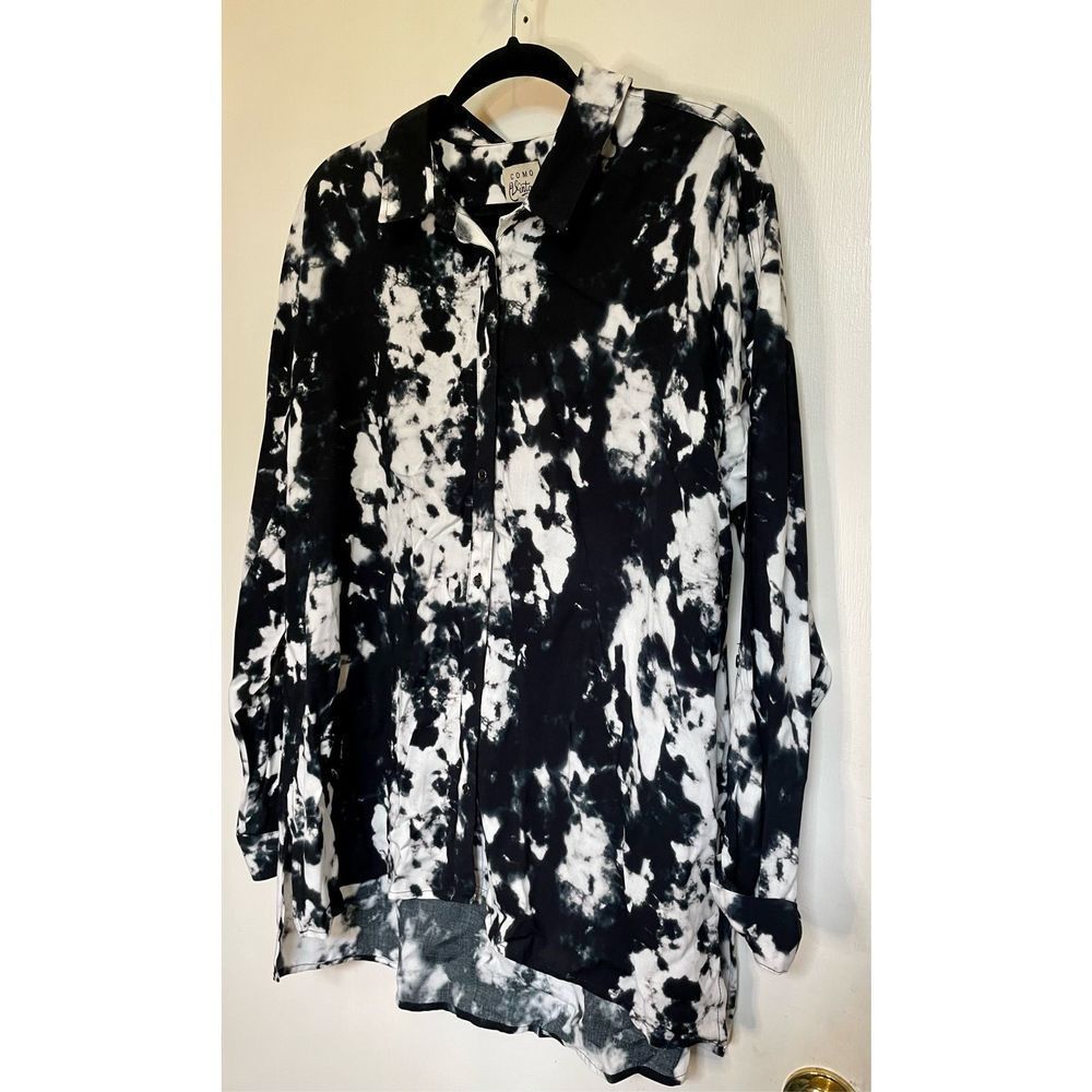 Cosmo vintage long sleeve button down black and white blouse size L. - Picture 8 of 12